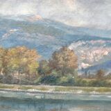Painting by J. GIRARD-CONDAMIN, Lyon school, the banks of the Rhône and the mountains of Bugey