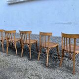 Series of 5 bistro/bohemian beech chairs - vintage - 1950