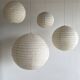 Large round suspension in rattan and natural linen, Japanese style, D:60.