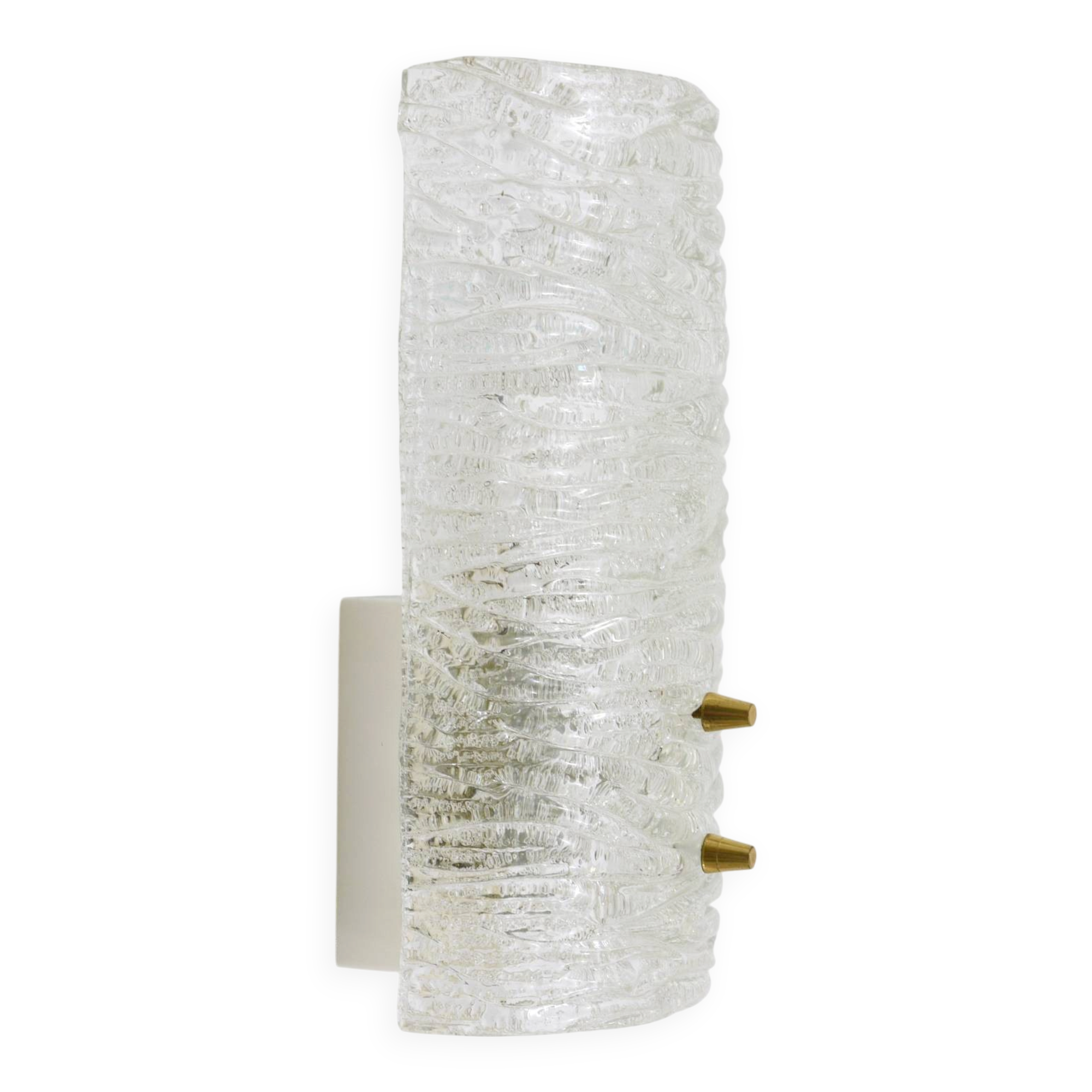 Pair of wall sconces by J.T. Kalmar, brass and textured glass, Austria, 1950s.