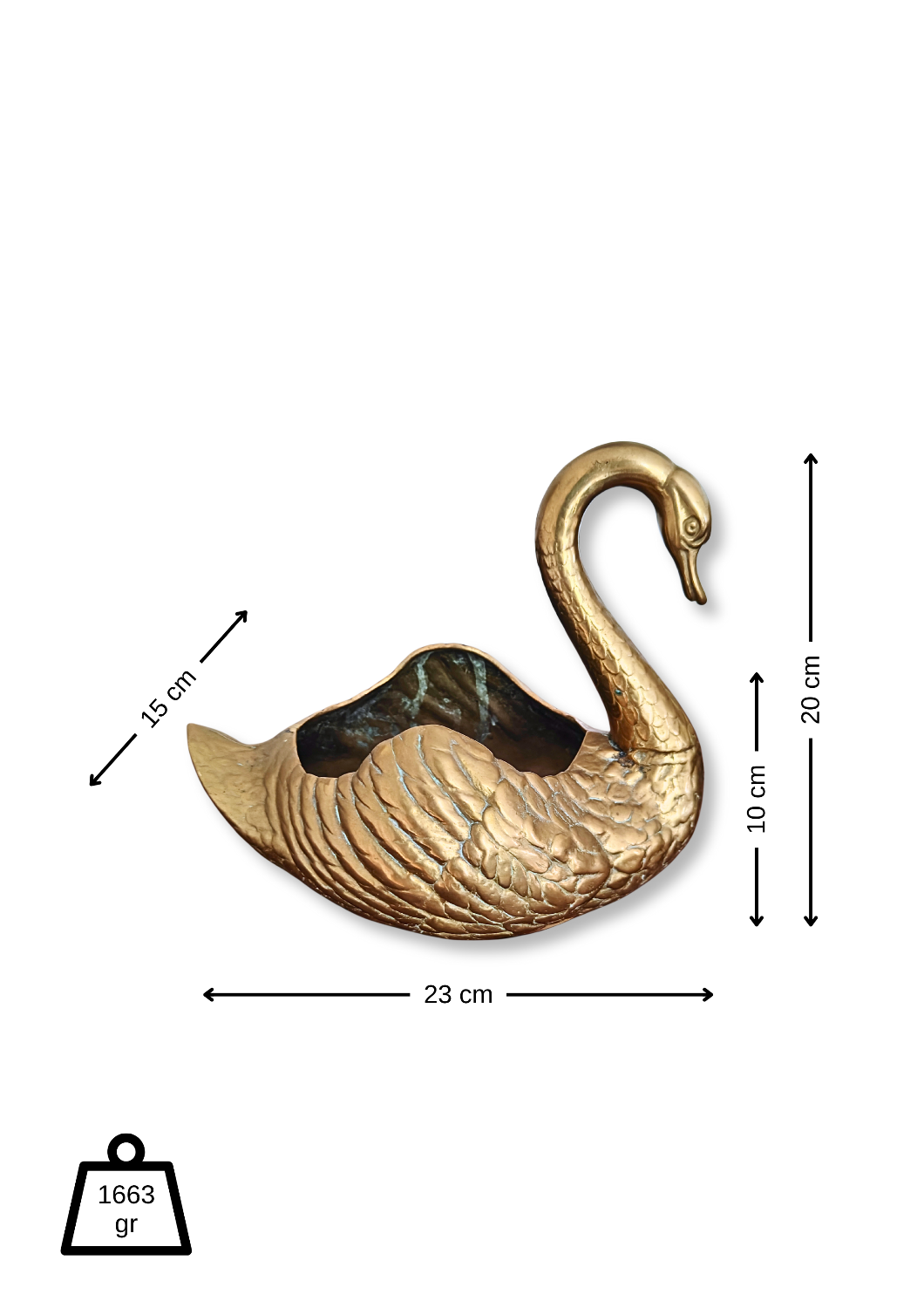 Jardinière cygne en laiton massif du milieu du siècle