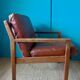 Pair of oak faults with tawny leather cushion. Denmark 1960