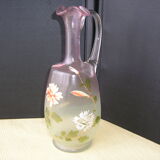 Frosted blown glass carafe with enamel decoration, 1900