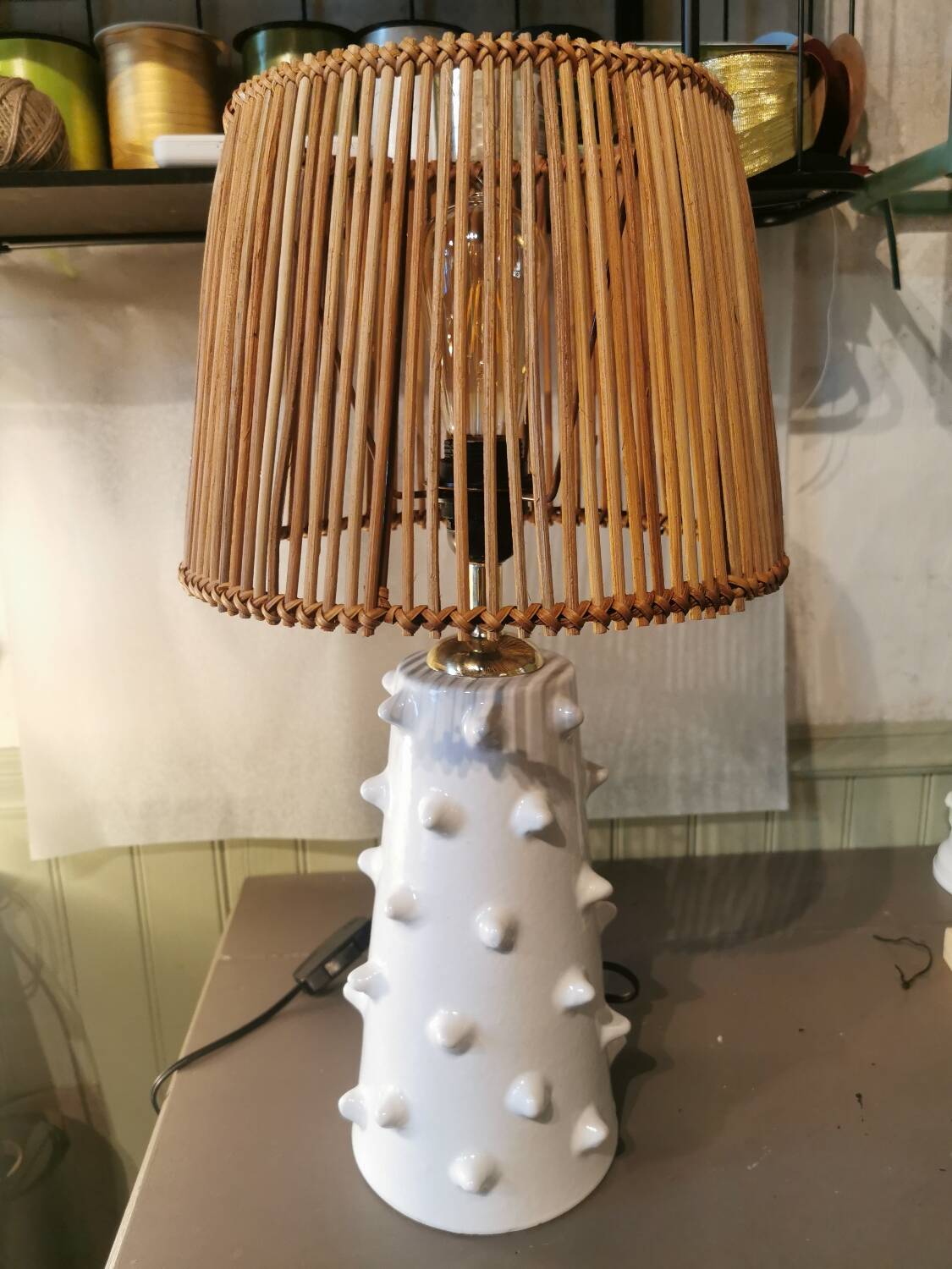 Moroccan white ceramic spiked lamp base
