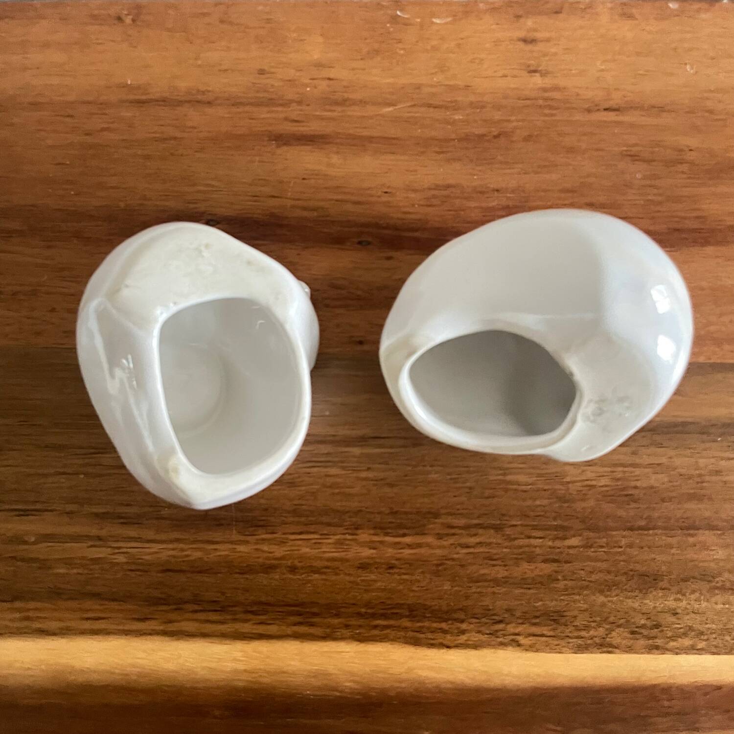 Pair of iridescent ceramic shell candle holders