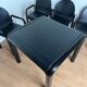 Knoll Orsay set – table & 4 chairs – black lacquered steel & faux leather
