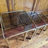 Set of 3 square nesting tables 1970 brown smoked glass