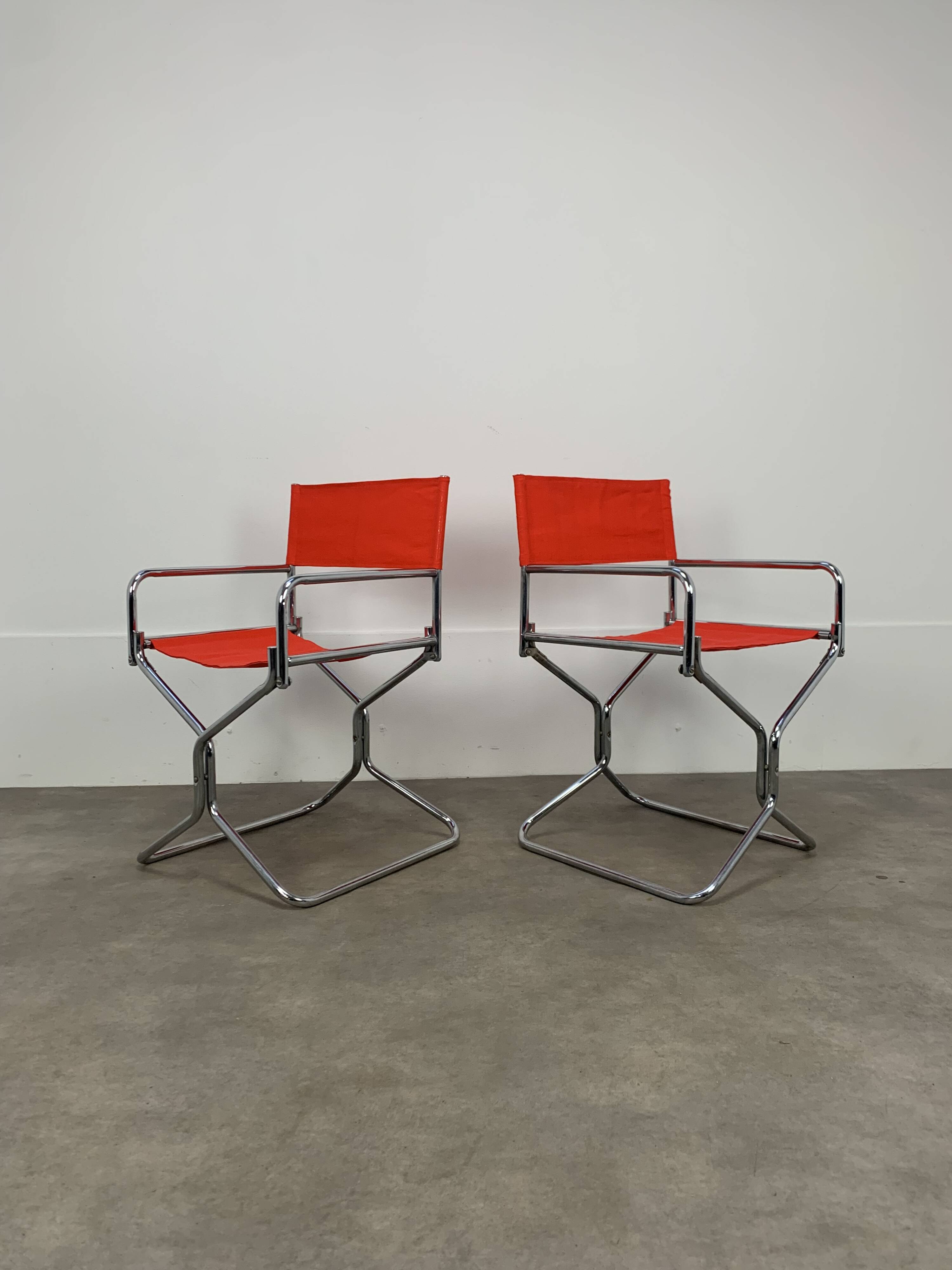 Pair of Lafuma chrome "director" folding chairs