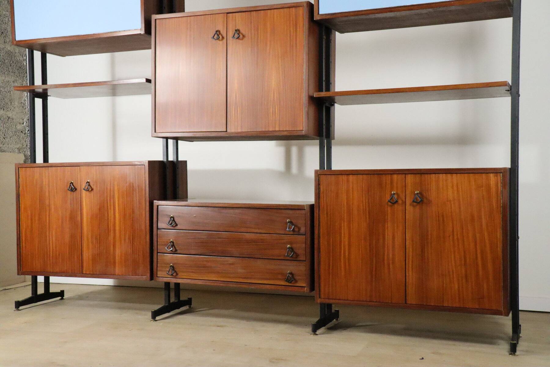 Vintage Italian bookcase in wood and metal, 1960