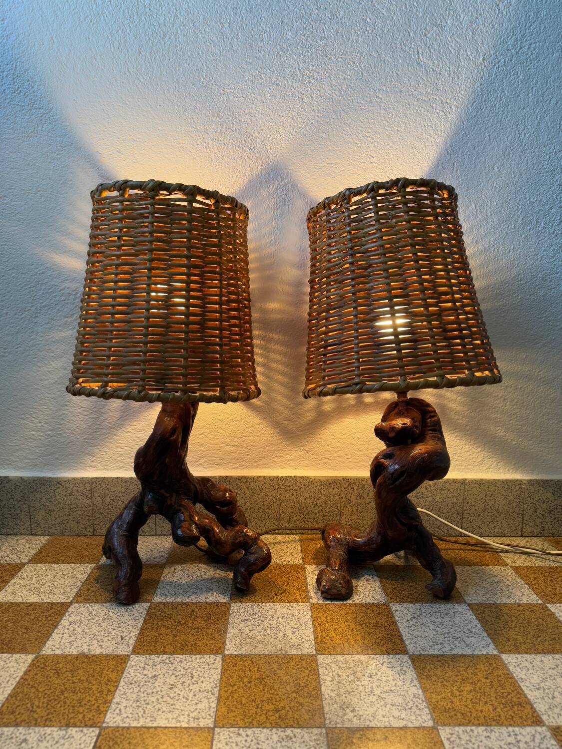 60s vine and rattan lamps (X2)