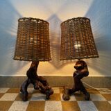 Lampes cep de vigne et rotin années 60 (X2)
