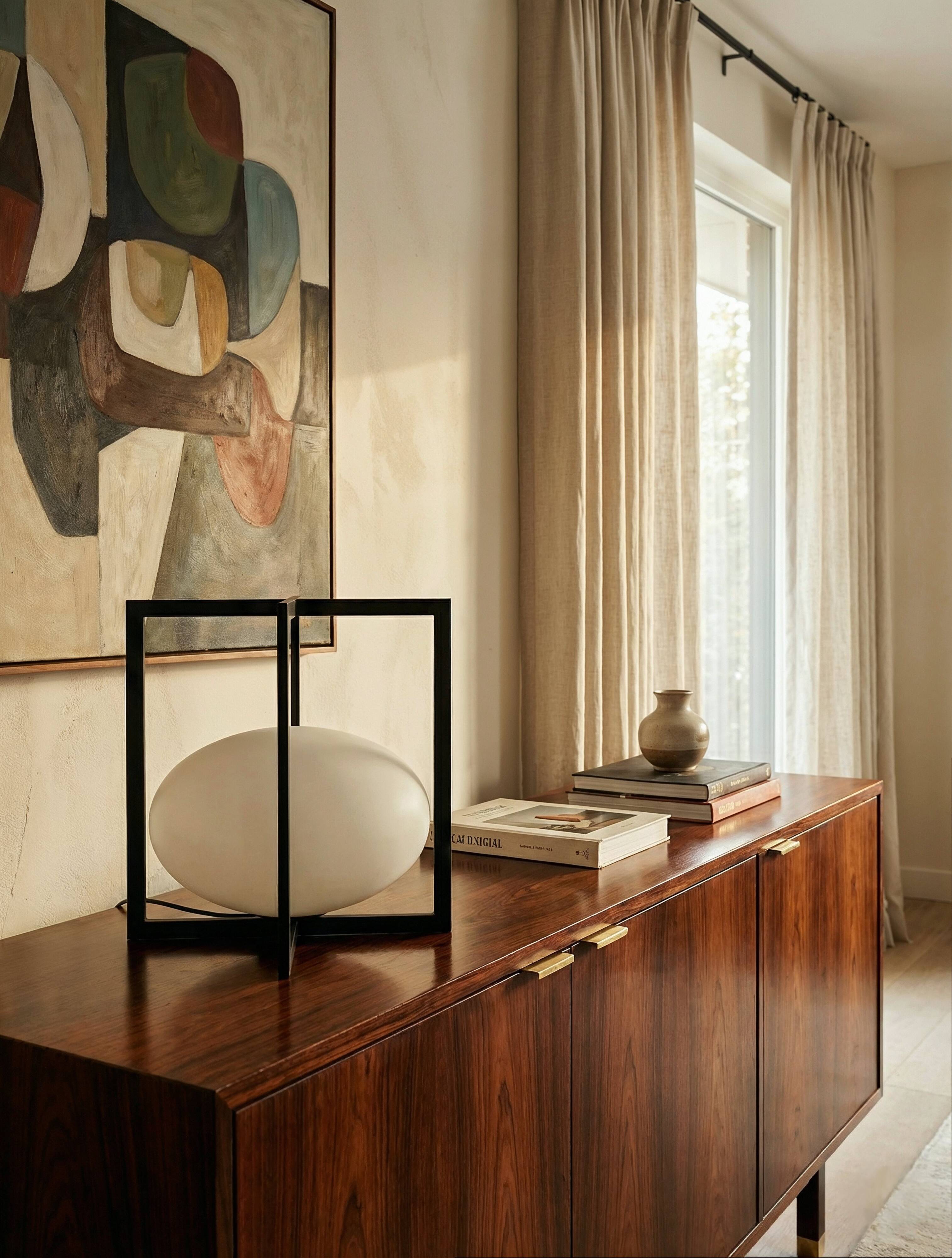 Minimalist Cube Table Lamp Black Metal Opal Glass Geometric European 1970s