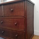 Chest of drawers braided rattan and wood