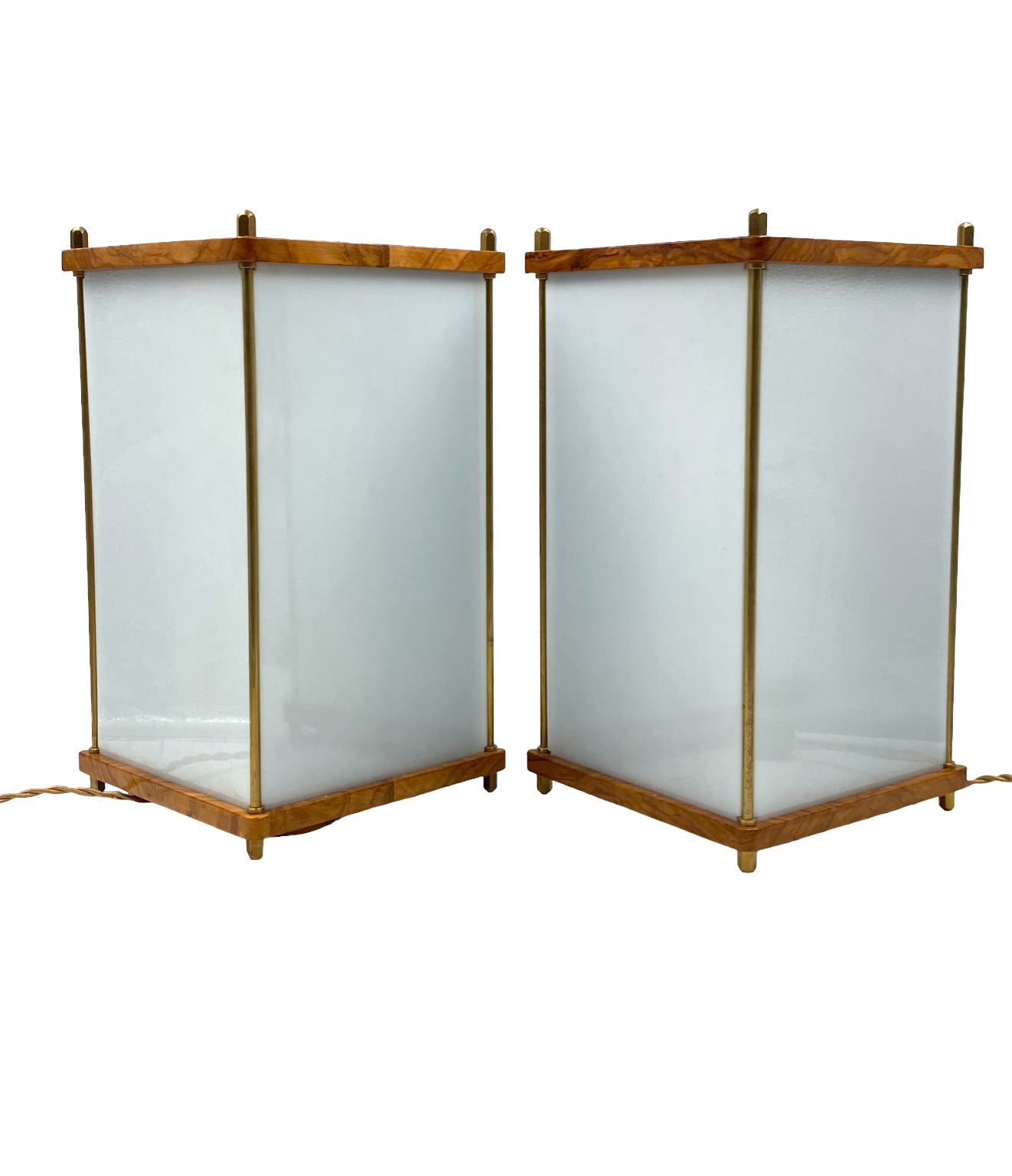Leonardo Mosso 2 palisander and brass table lamps, Italy 1970s