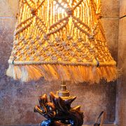 Old vintage ceramic lamp and rope lampshade 40s 50s