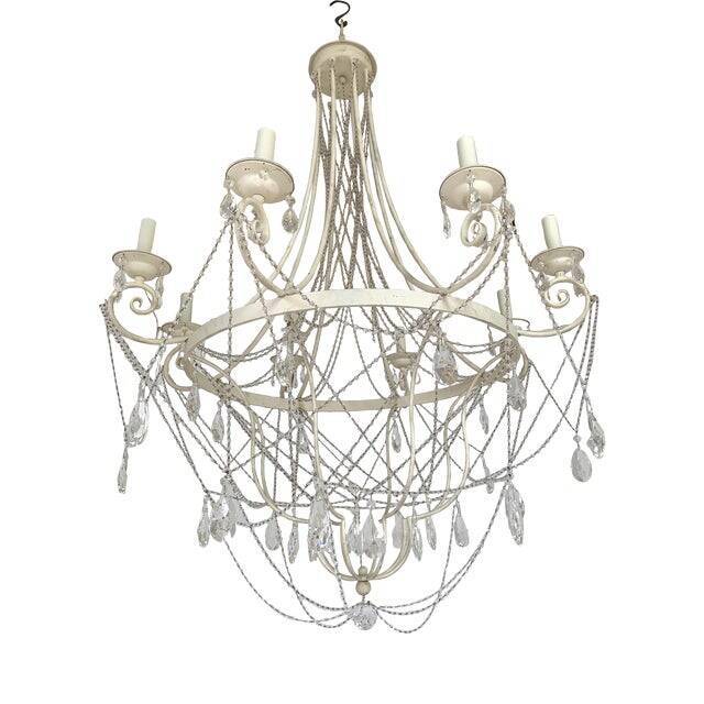 Contemporary ivory florentine iron and crystals chandelier