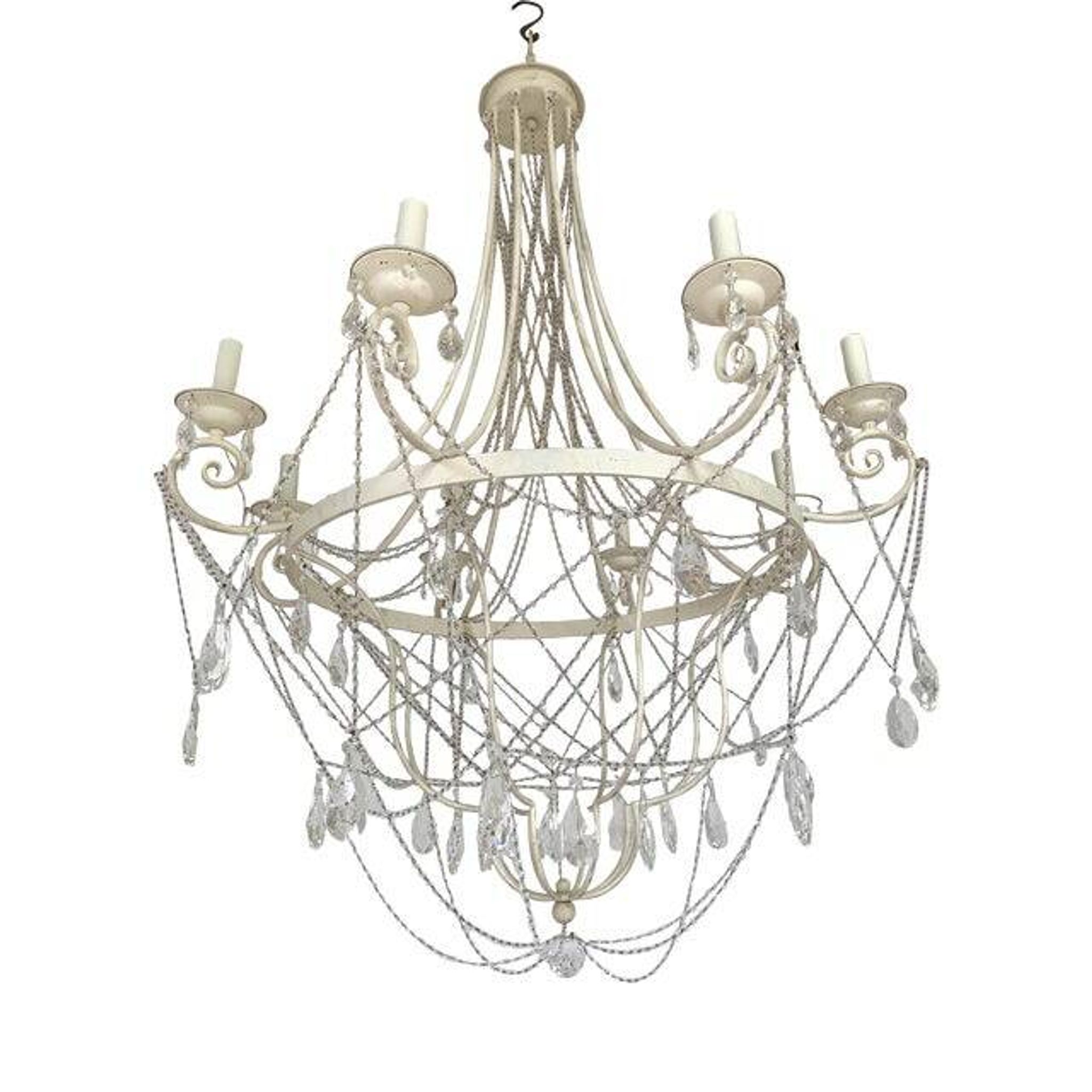 Contemporary ivory florentine iron and crystals chandelier