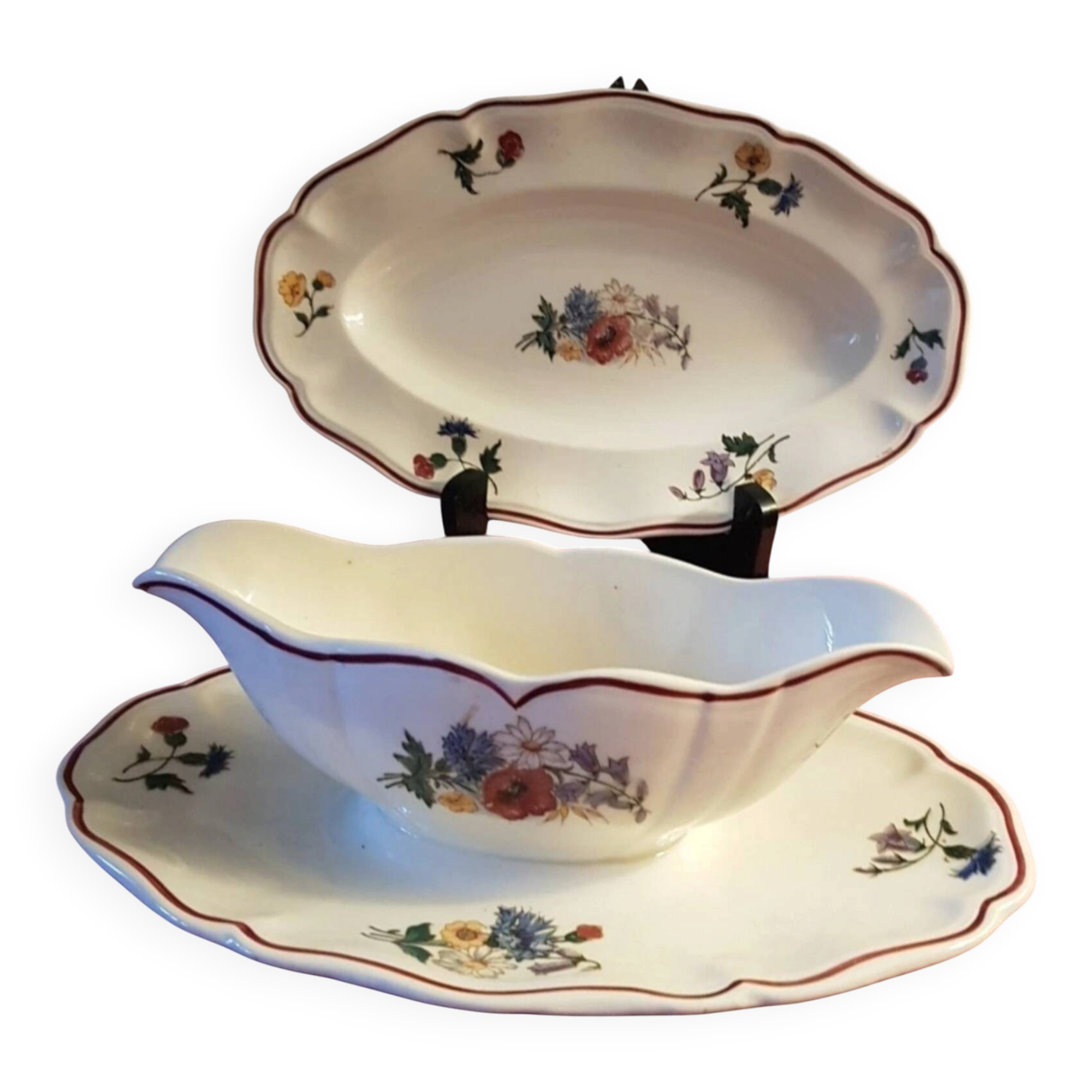 Set of 1 sauceboat and 1 dish, Sarreguemines Agreste