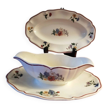 Set of 1 sauceboat and 1 dish, Sarreguemines Agreste
