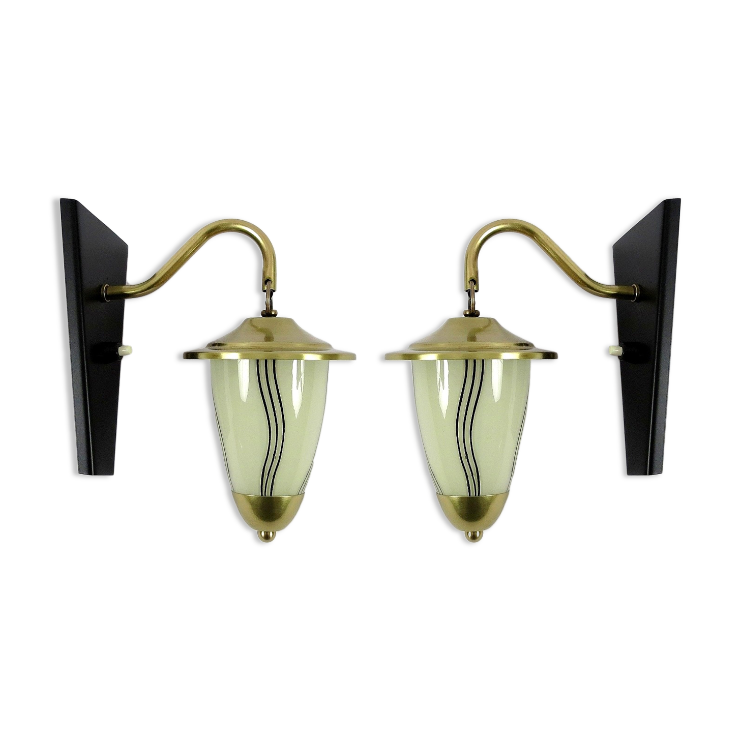 Set of 2 brass and glass wall lamps, 1950s