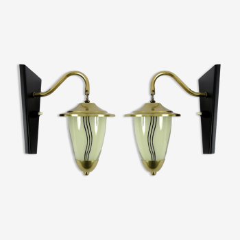 Set of 2 brass and glass wall lamps, 1950s