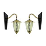 Set of 2 brass and glass wall lamps, 1950s