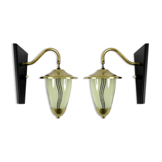 Set of 2 brass and glass wall lamps, 1950s