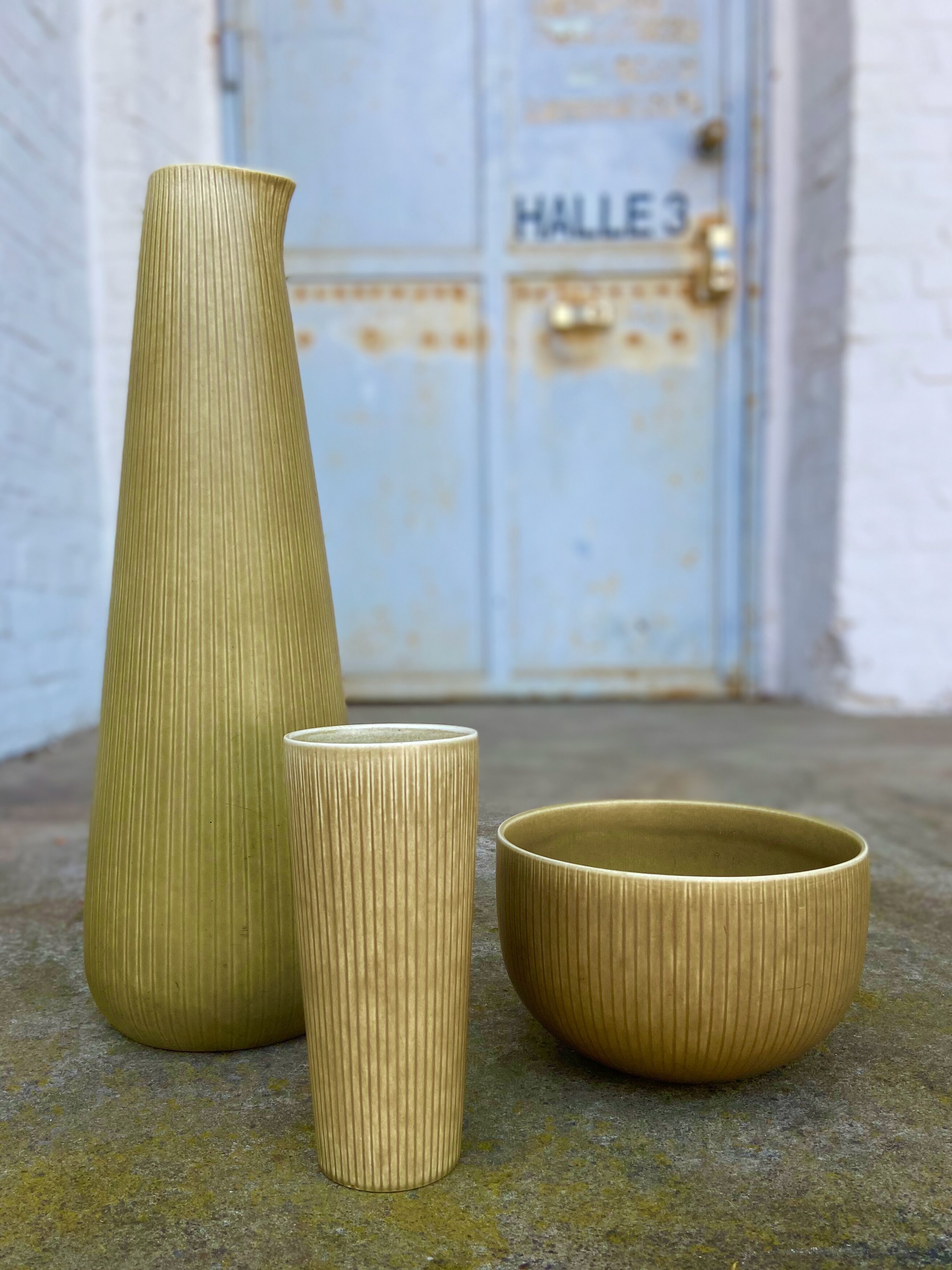 Set of 3 Rörstrand Ritzi pottery vases and bowl by Gunnar Nylund Sweden 1950's