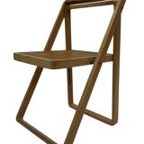 set of four mid century modern folding chairs, wood and webbing chair, italy 1970s design