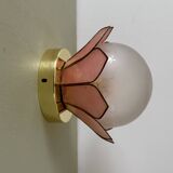 Vintage pink mother-of-pearl wall lamp with frosted glass globe