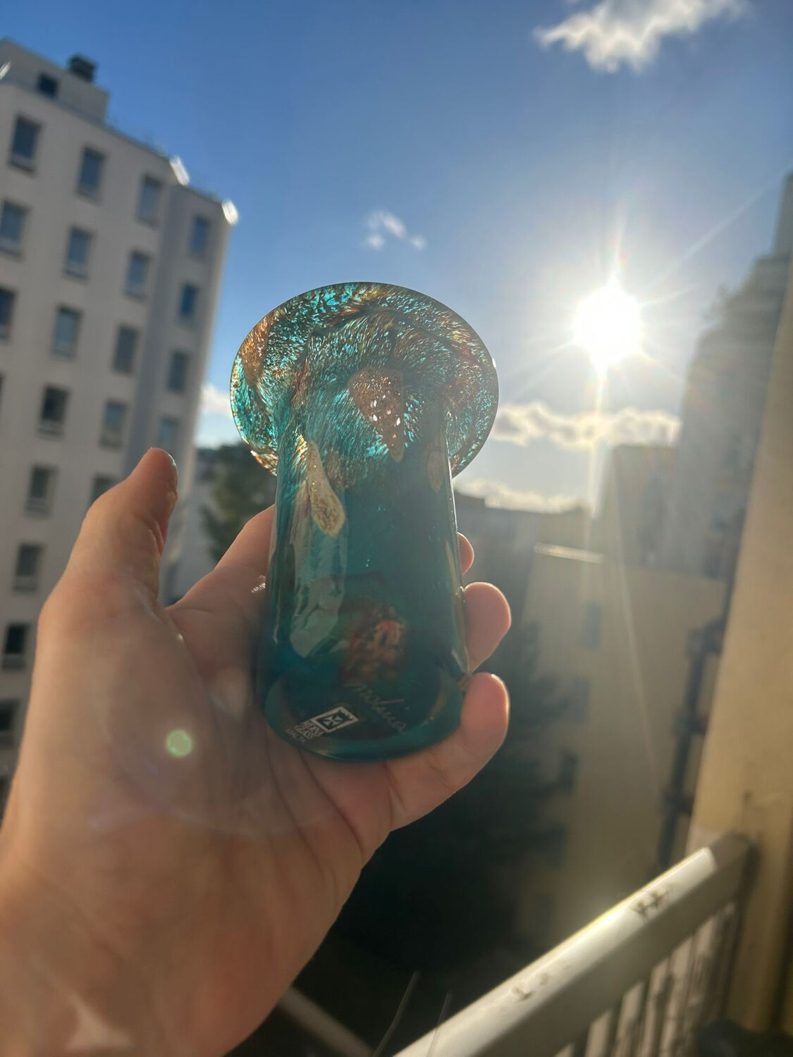 Vintage blown glass vase Mdina Glass, Malta – turquoise tones and a