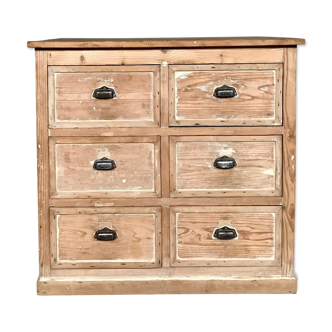 Workshop cabinet furniture with wooden drawers fir and white patina 1900 early twentieth century