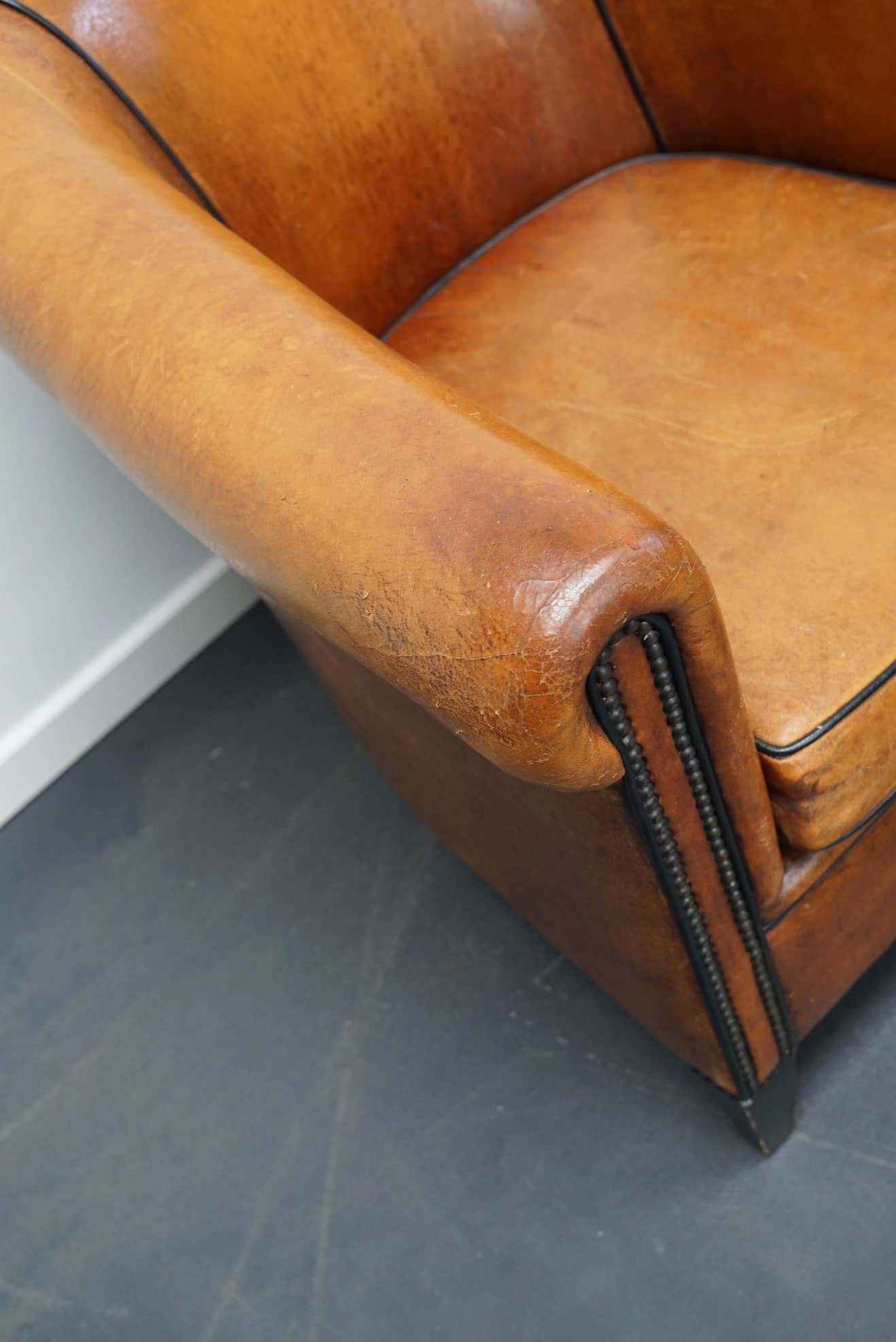 Vintage club chair in cognac-coloured leather Netherlands