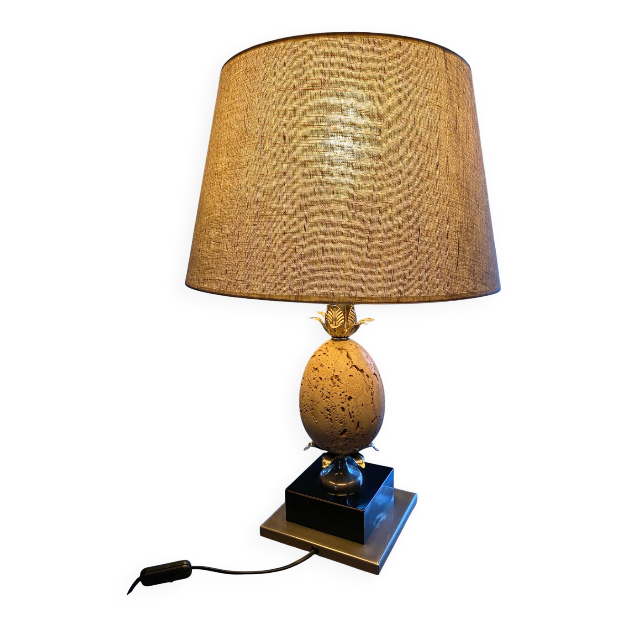 Table lamp or living room travertine and silvered metal Philippe Barbier