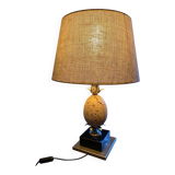 Table lamp or living room travertine and silvered metal Philippe Barbier