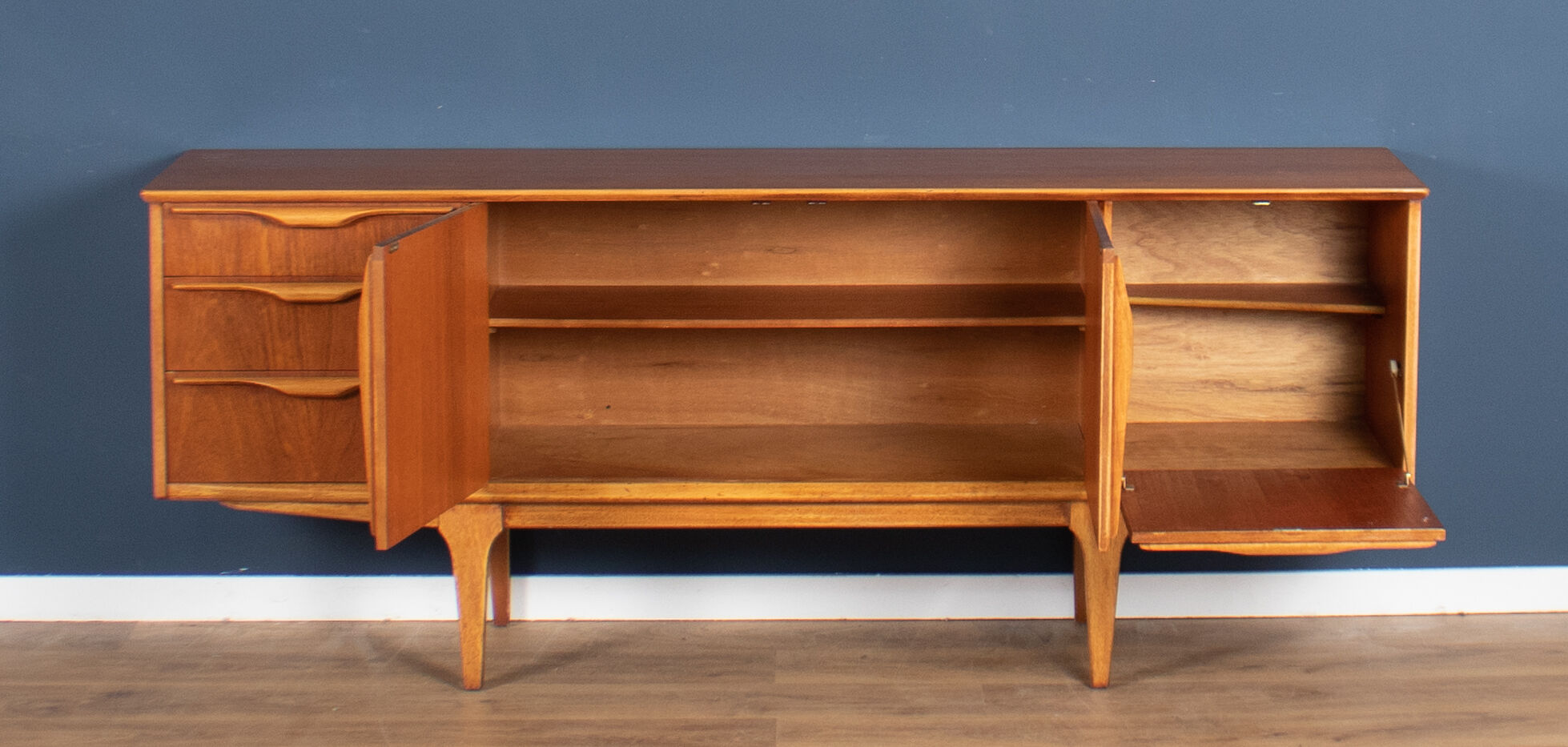 Retro 1960s teak jentique mid century sideboard with folded handles