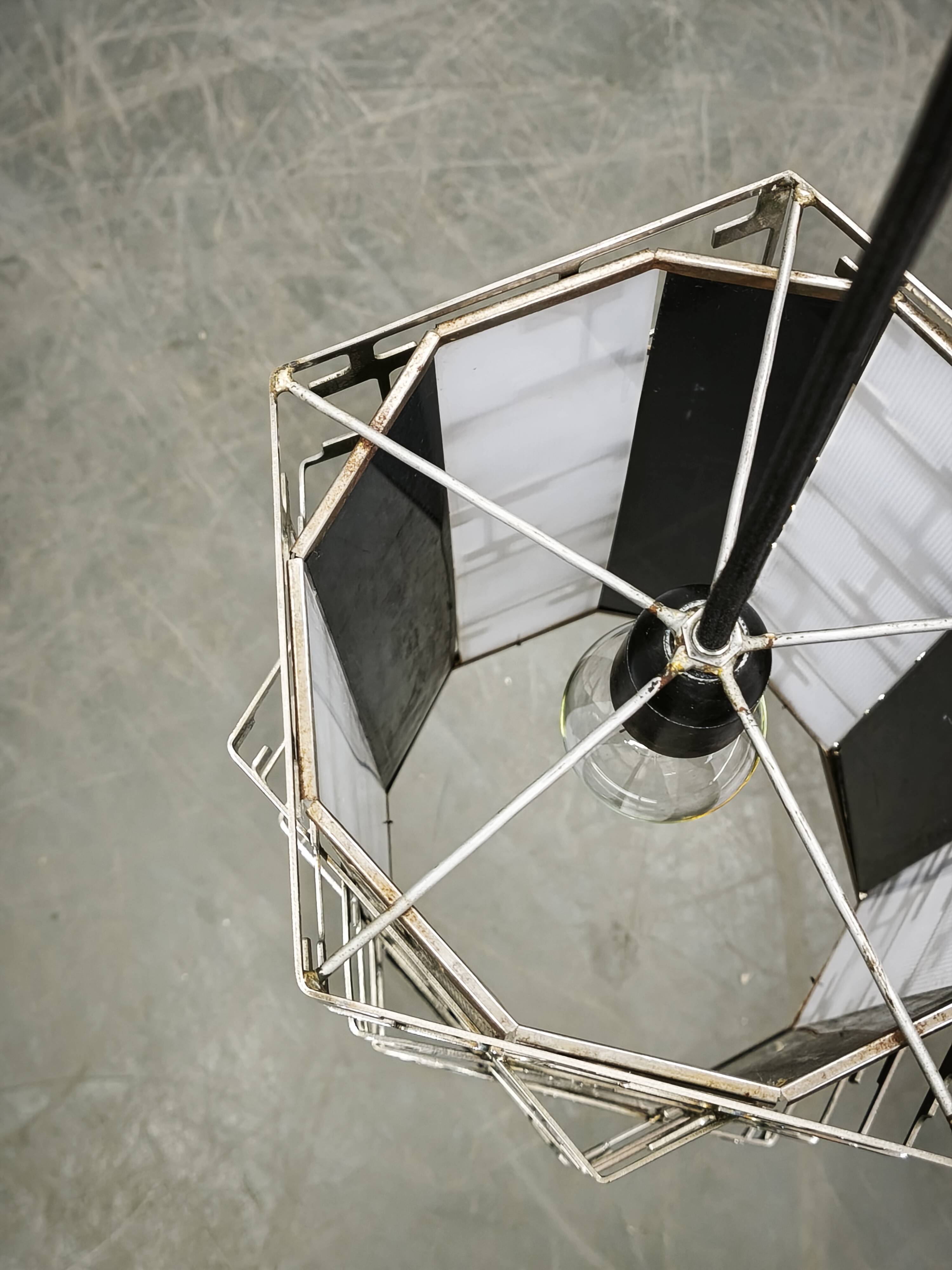 Mid-Century Czech Chrome Geometric Pendant Light, 1960s