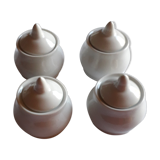 Set of 4 small covered pots in white porcelain