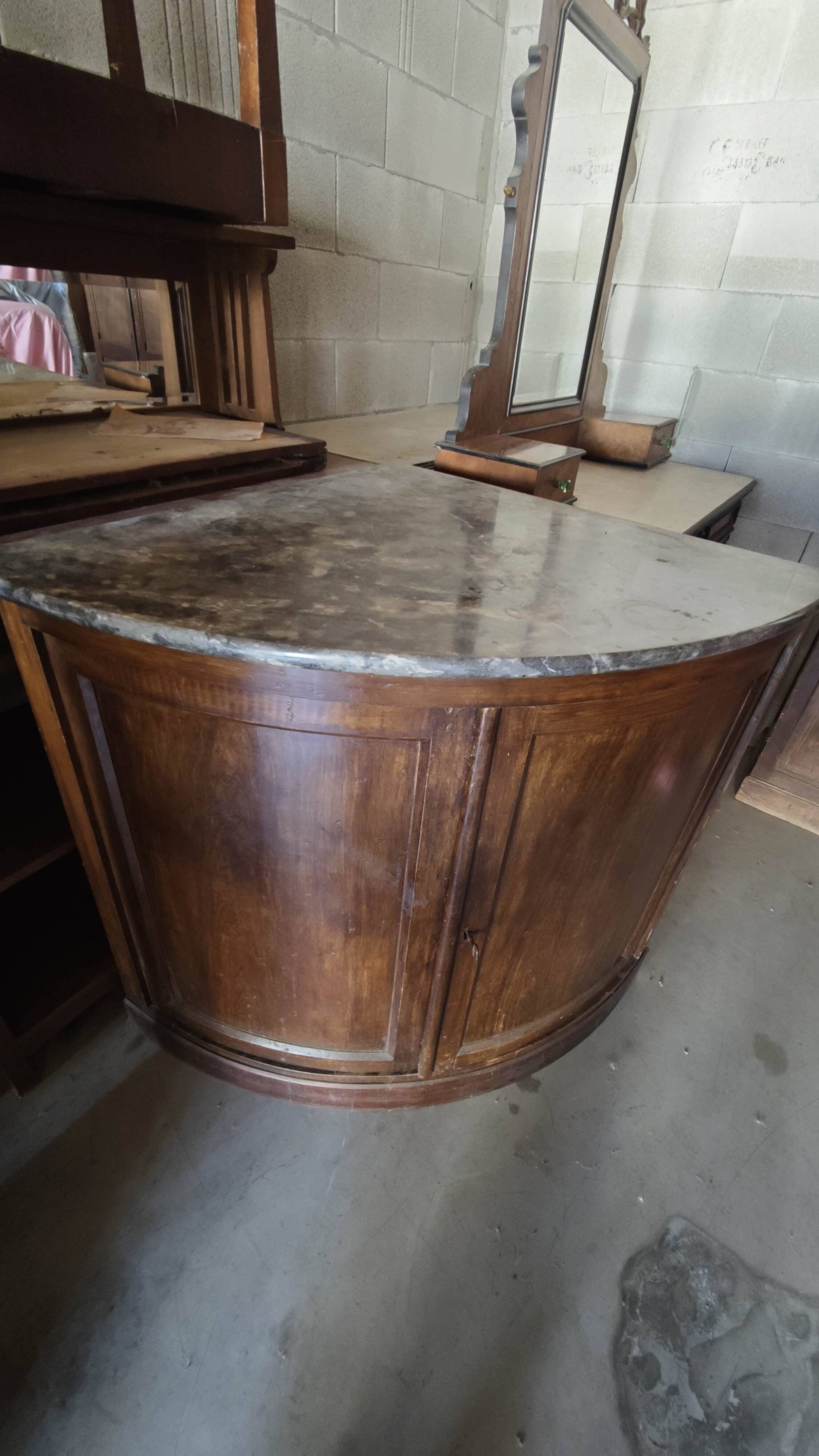 Rare Low Corner Cabinet from the Louis-Philippe Period – 19th Century – Marble Top
