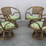 1980s Set of Four Rattan Armchairs with Fabric Pillows
