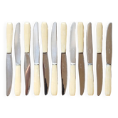 12 ivory & stainless steel bakelite knives in their case