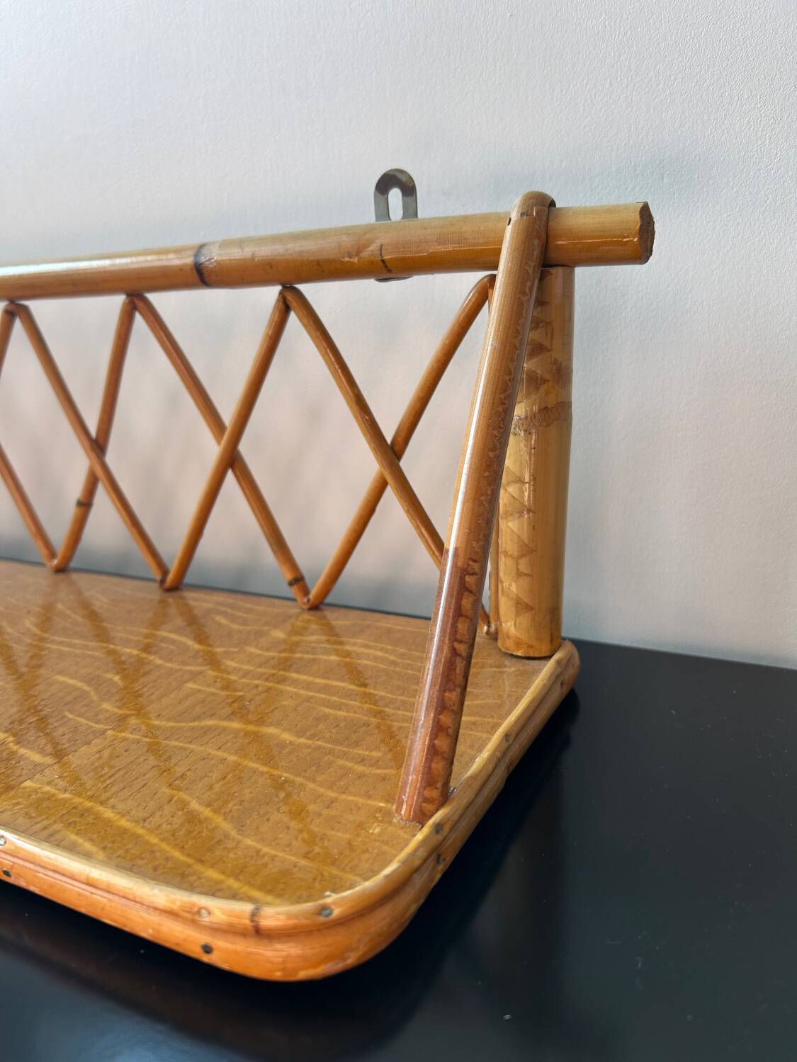 1970s rattan wall shelf
