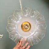 Vintage lace glass pendant lampshade, half white, half transparent