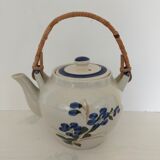 Chinese ceramic teapot floral pattern with rattan handle
