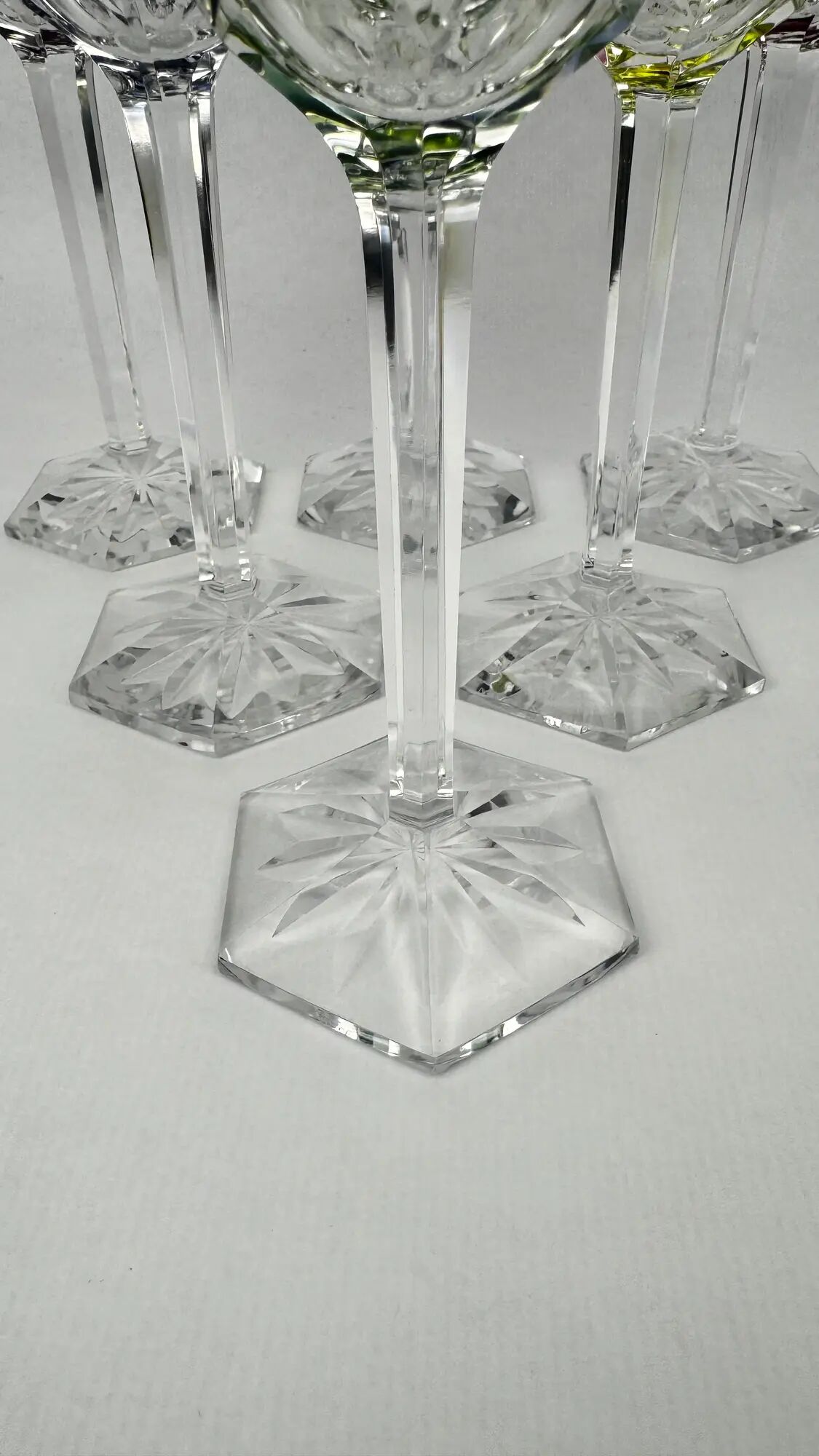Val Saint Lambert, 6 coloured crystal Roemer glasses, 19 cm