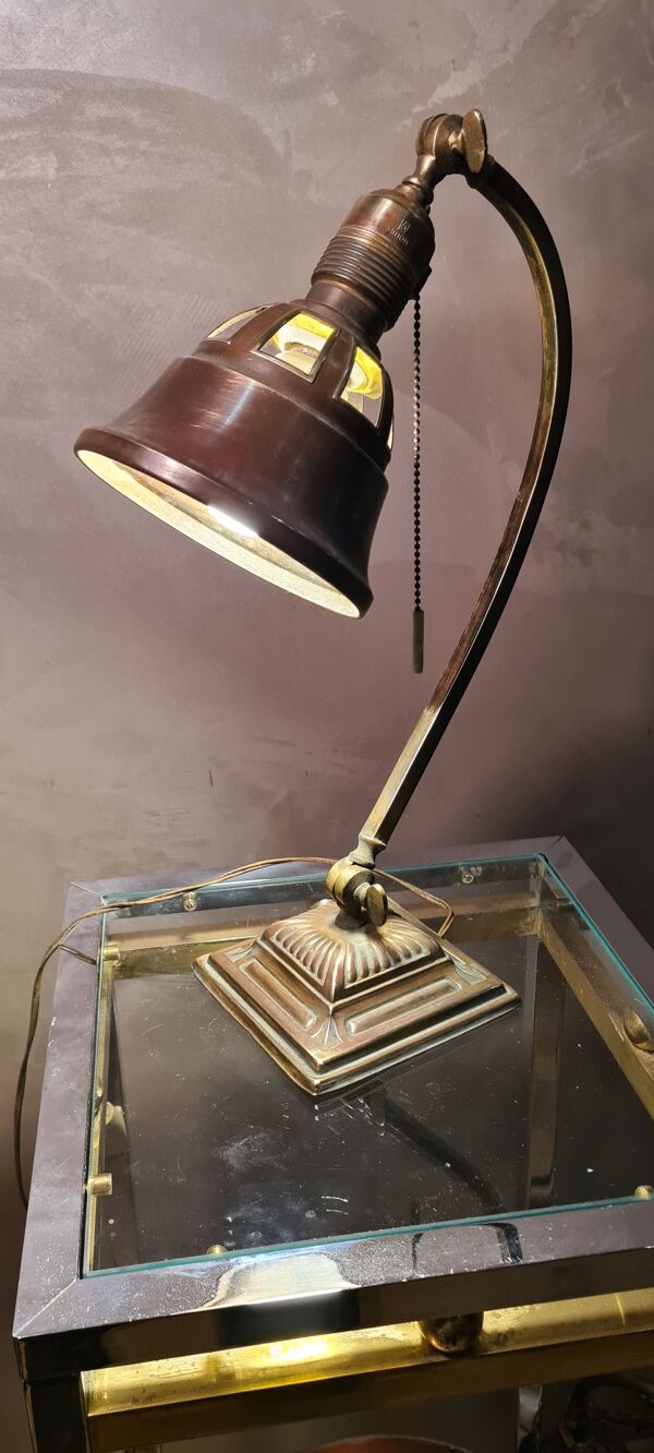 Lampe de bureau art deco en laiton, bronze et cuivre