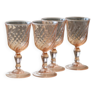 4 vintage Luminarc Rosaline liqueur glasses from the 1970s