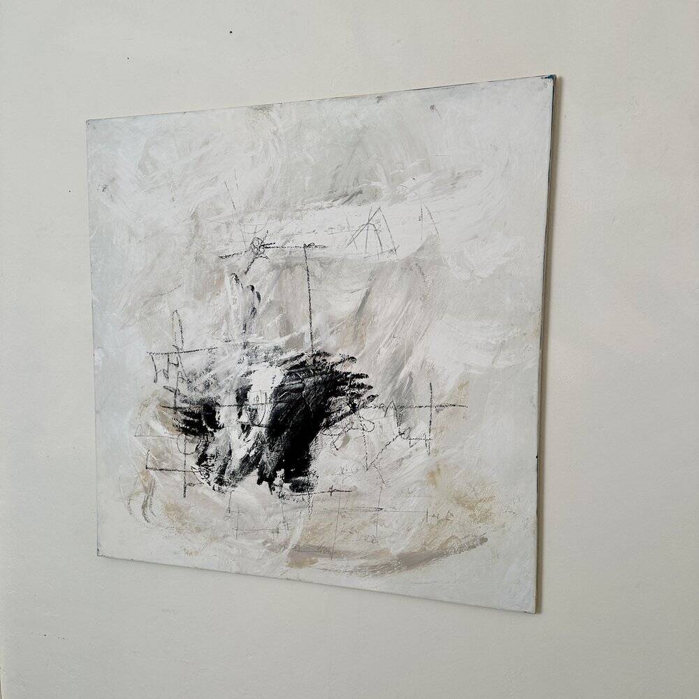 Felix Bachmann, Abstract Composition in Black and White, 2023, Mixed Media on Canvas