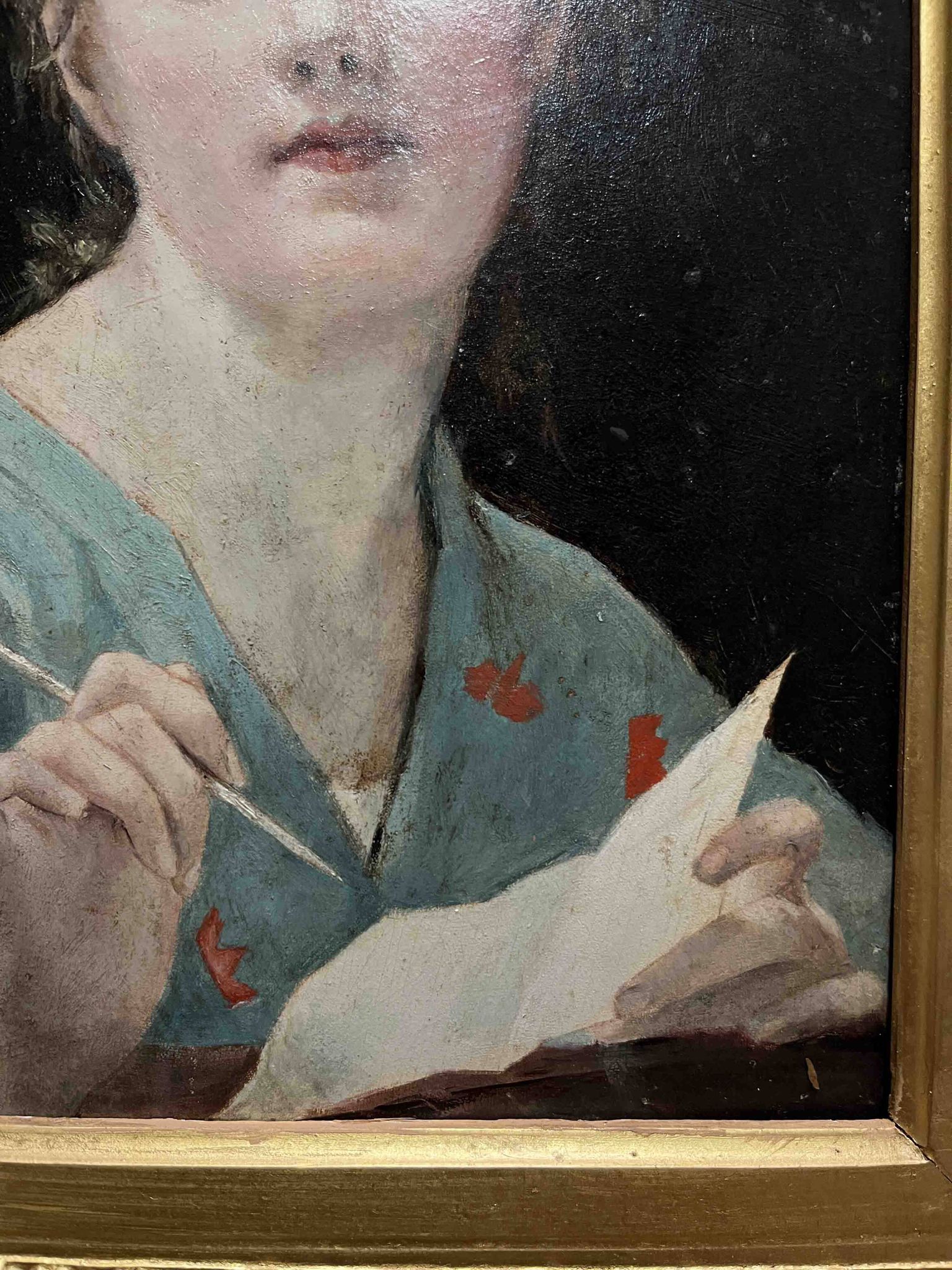 Tableau HSP circa 1900 Portrait Art Nouveau "Woman with the Letter" + frame