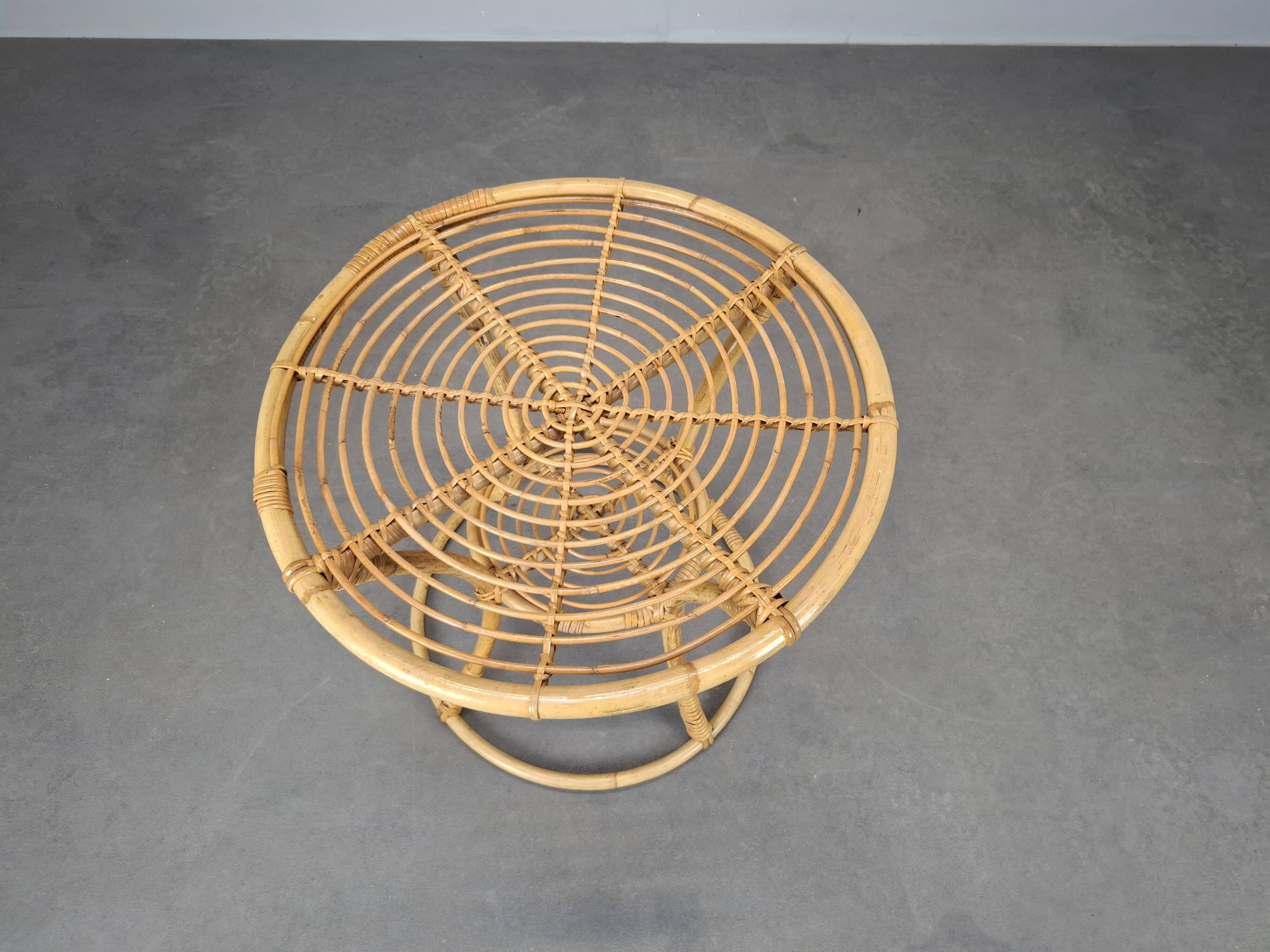 Czechoslovak Midcentury Rattan and Bamboo Side Table, 1960s